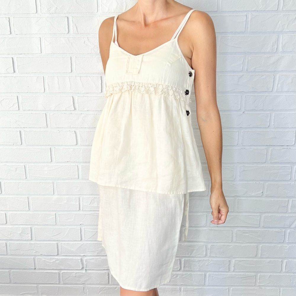 Anthropologie Easel Cream Linen Babydoll Tank Top And Skirt Coord Set